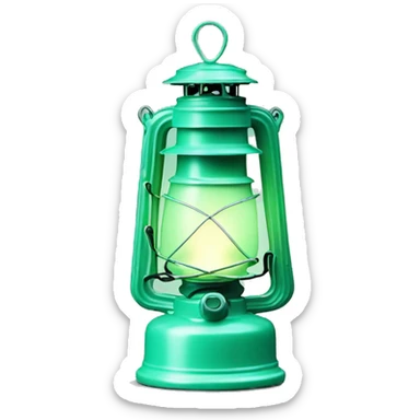Realistic camping mint green lit camping lantern lisolated. sticker