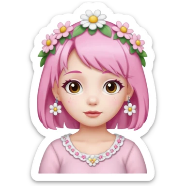 A girl with pink and white hair, adorned with flowers as hair accessories, wearing My Melody clothing.Let the girl be older  sticker