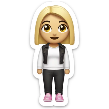 Dua lipa con chongo y dos pelos al frente rubia con saco rosa manejando sticker