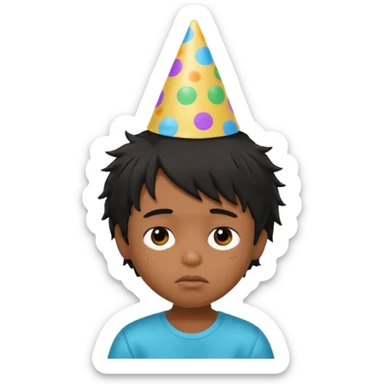 generate a pretty bratz brown skinned boy with black messy hair with a party hat. Looking sleepy sticker