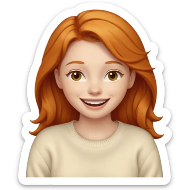 Gorgeous Ginger girl laughing with head tilted back happily wearing cream sweater sticker