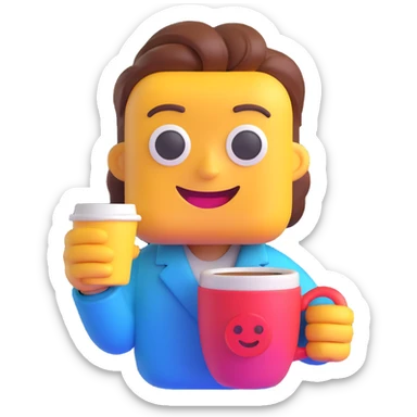 Transform the character into a UI designer in the same 3D emoji style. Surround her with colorful UI elements such as buttons, sliders, and windows, while maintaining her friendly expression and coffee cup. sticker