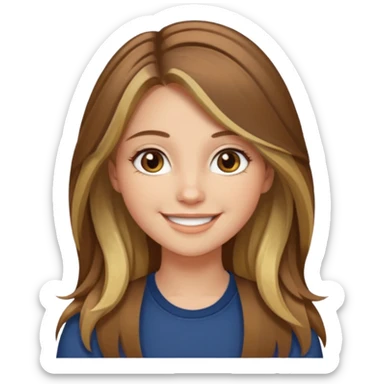 make a girl with long brown hair with blond highlights and layers with hazel eyes sticker