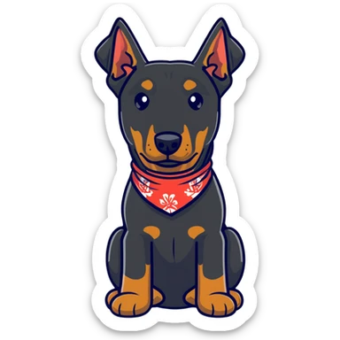 Doberman dressed as a bandit with a bandana and a mischievous expression sticker