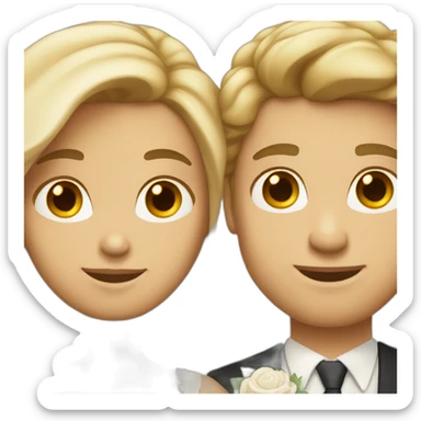 Brown haired tan woman and blond white man getting married sticker