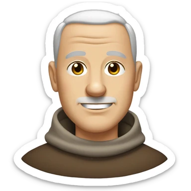 A middle-aged white male friar with a grizzled appearance, buzz cut, no facial hair, and a square jaw. sticker
