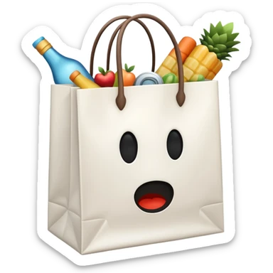 white shopping bag without face, and there are something full inside it, but it is not food sticker