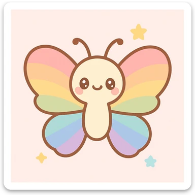 a butterfly in kawaii style, cute face, pastel colors, simple and adorable, rainbow pride theme sticker