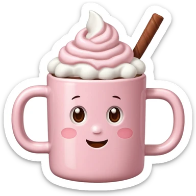 light pink mug with hot chocolate and marshmallows realistic sticker