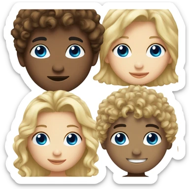 straight blonde hair blue eyed girl kissing mixed boy with curly brown hair sticker