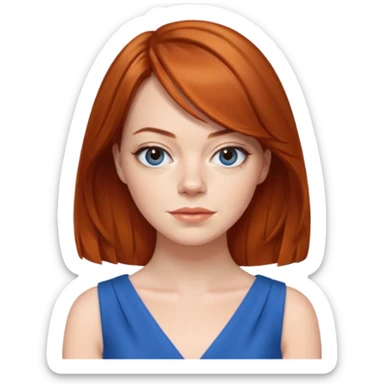Emma Stone, orange brown hair, blue dress sticker