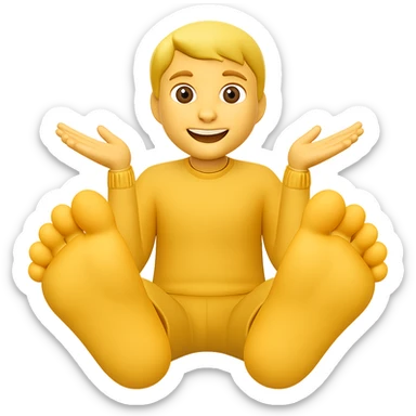 Make the emoji's feet much bigger, sitting with feet forward. Remove the background. The emoji style should be preserved as in the original image. sticker