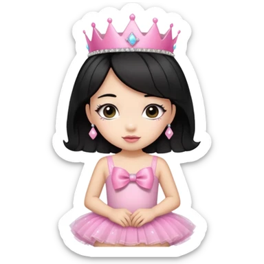 cute girl wearing a tutu, tiara, and a pink glittery bow with black hair sticker