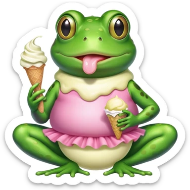 Frog in a tutu eating ice cream  sticker