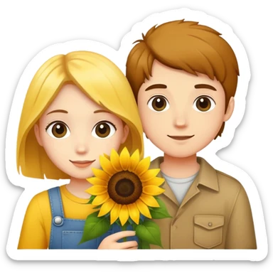 a girl and a boy holding sunflower  sticker