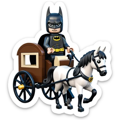  Ultra cute  Lego detailed 1854 Batman and pretty Catgirl driving dream horse drawn Caravan alone at romantic trails in the woods  sticker