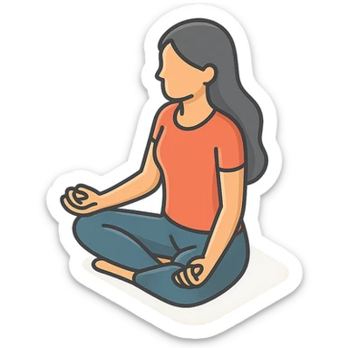 a woman with long hair sitting in lotus pose, side view, 2D isometric illustration style sticker