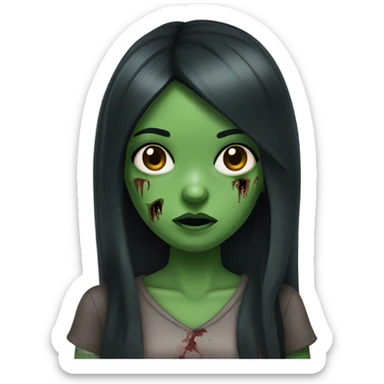 Zombie girl with green skin bangs long black hair and dark brown eyes  sticker