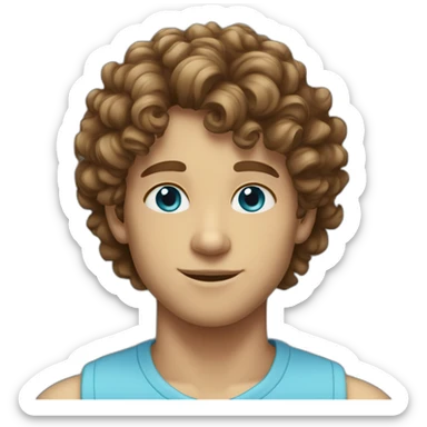 a young man with curly brown hair and light blue eyes sticker