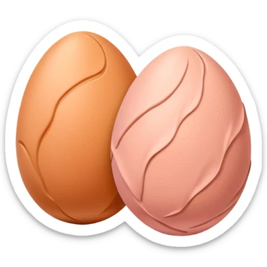 two skin tone peachy beige-pink egg shaped balls/spheres, both same size and same color, add a bumpy, loose, wrinkly skin texture with folds to both.  sticker