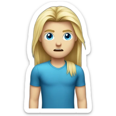 blue-eyed male angry teenager long straight blond hair sticker