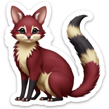 Wine-Red, black-pointed, soft natural realistic romantic vintage antique divine beautiful elegant pretty precious cute young youthful  Fakémon-Pokémon-opossum-feline-mouse-serval-caracal-chinchilla-Minccino-Cinccino-Meowstic-rodent-hybrid-creature with a big fluffy bushy tail (full body) sticker
