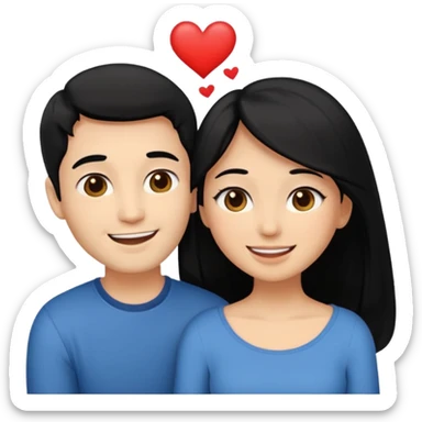 An emoji of a happy couple, the woman has long black hair and a light brown skin tone, while the man has short black hair and a white skin tone. They are in a romantic pose, expressing love and joy with warm facial expressions and affectionate gestures. sticker