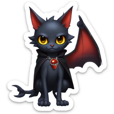 Cute edgy cool beautiful realistic vampiric dark eldritch fantasy Litten-Fakémon-Digimon with bat-wings as ears full body, cloak, choker collar, harness, leg straps sticker