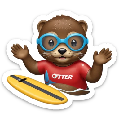 A sleek otter swimmer wearing goggles, splashing through the pool with tiny floating kickboard. sticker