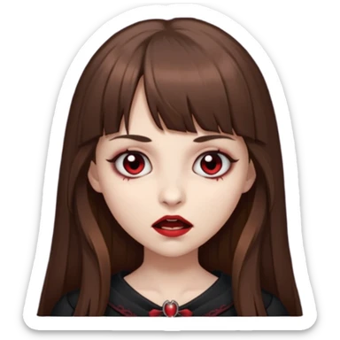 eu quero uma menina de franja e cabelo comprido cabelo castanho parecendo uma vampira com a boca fechada sticker