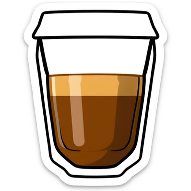 Small Gibraltar glass with cortado espresso, light brown color on top (NOT WHITE), deepening to darker brown at bottom, smooth surface, no froth or swirl sticker