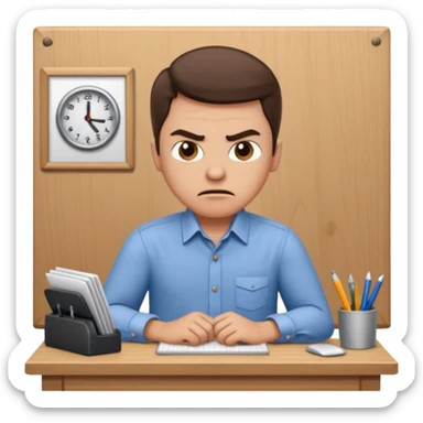 Annoyed/angry worker working at a desk sticker