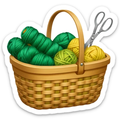 A tidy basket with neatly arranged green and yellow skeins and scissors. sticker