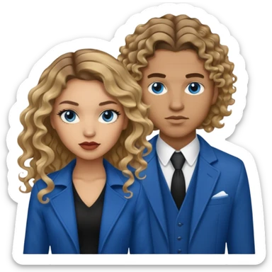 A light skinned gangster couple. She has brown blonde balayage and long curls. He has brown hair and a fade haircut. Both blue eyes sticker