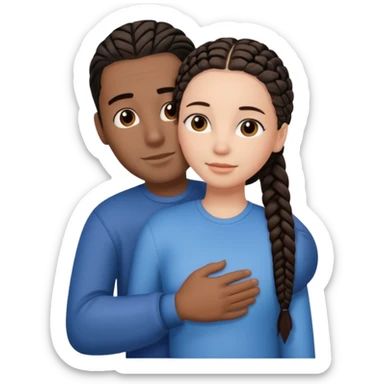 brunette girl with straight hair and medium toned guy with black cornrows hair hugging sticker