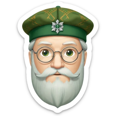 Dumbledore wear green scotland Tam o'shanter cap with decorative patterns, wear glasses, very long beard sticker