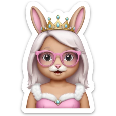 Bunny emoji + tiara + pink dress + happy + glasses sticker