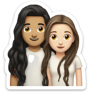 white girl black long hair kissing a white boy with brown hair sticker