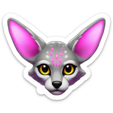 Coyote ocelot standing with grey and black fur and phoenix wings on back and pink ears half skeleton, neon lights sticker