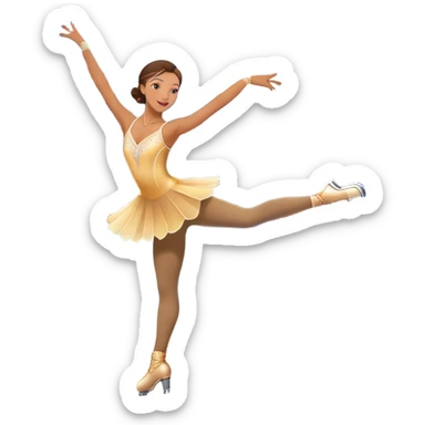 An colorful icon featuring a graceful figure skater performing a spin on the ice. The background includes a grand ice rink palace with shining spotlights and cheering spectators in the stands. Transparent background highlights the elegance and artistry of figure skating sticker