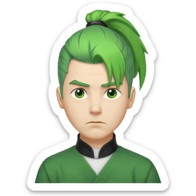 Man with Green Ponytail – green tied hair, calm serious face. sticker