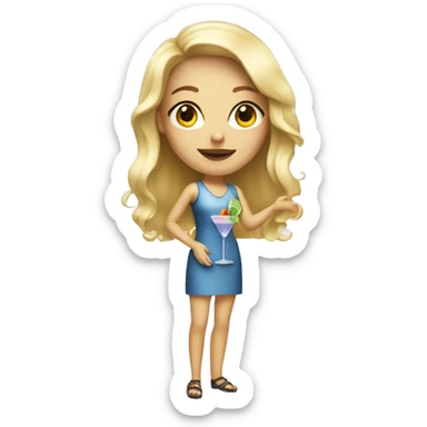 Blonde girl standing with a cocktail sticker