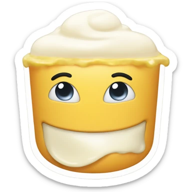 Smiling emoji with mayonnaise on top of it, blushing satisfied  sticker