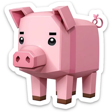 Minecraft pig, full body, pink blocky animal with square head and square body sticker