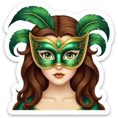 Greeneyed Woman with Long Brown hair venetian mask sticker