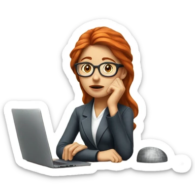 red hair woman nutritionist wearing glasses with hand on chin having an good idea monitor desk sticker