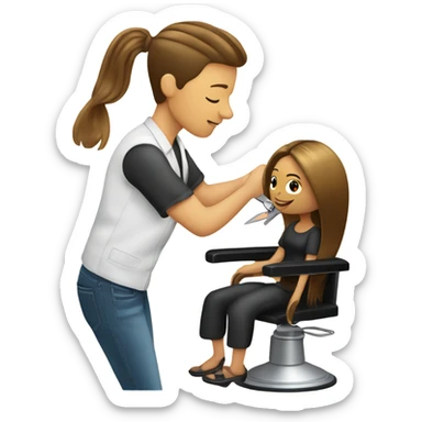 “Create an emoji depicting a hairdresser styling a client’s hair. The hairdresser is holding scissors or a comb, and the client is sitting on a chair. Include details such as the client’s hair and professional tools in the hairdresser’s hands.” sticker