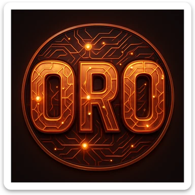 Creative 'ORO' emoji in orange blend, neural connections flowing across the text, with a high-tech, cybernetic, and visually striking futuristic design. sticker