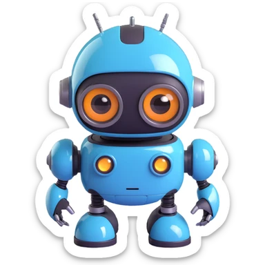 Friendly robot with big expressive eyes — round head, glossy finish, slightly clumsy but charming, cute (think Wall-E meets Baymax). sticker