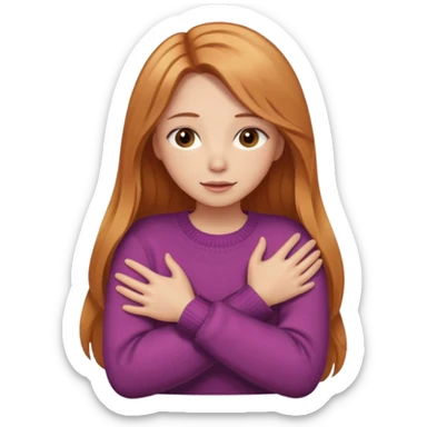 girlfriend with long dark strawberry blonde hair middle part with brown eyes giving hug sticker